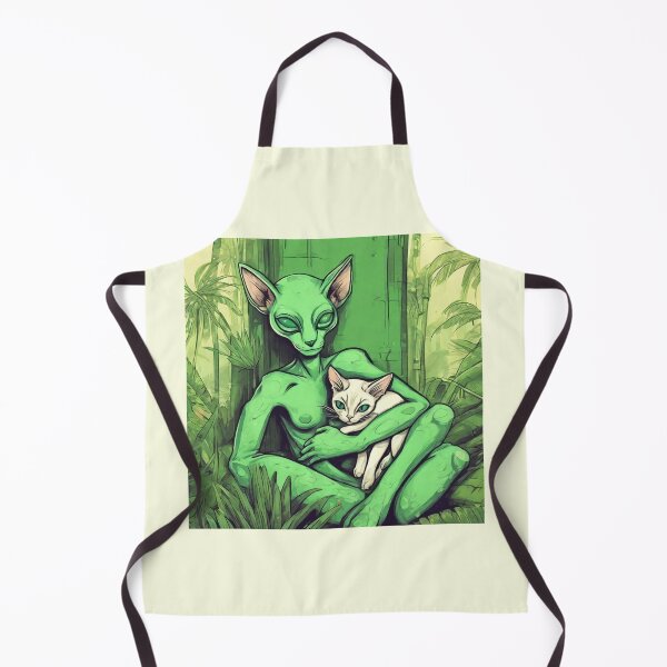 Aperçu de l'œuvre un extraterrestre vert câlinant un chat siamois au fond tropical. créée et vendue par tileartwork.