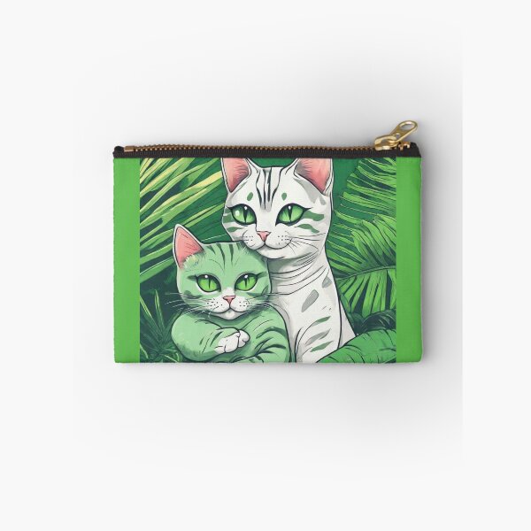 Item preview, un extraterrestre verde abrazando a un gato americano de pelo corto con fondo tropical. designed and sold by tileartwork.