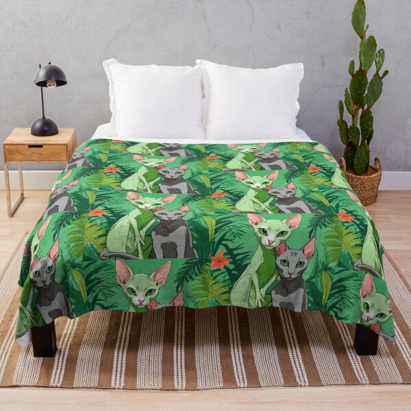 Item preview, a green alien cuddling an Oriental Shorthair cat with tropical background. designed and sold by tileartwork.