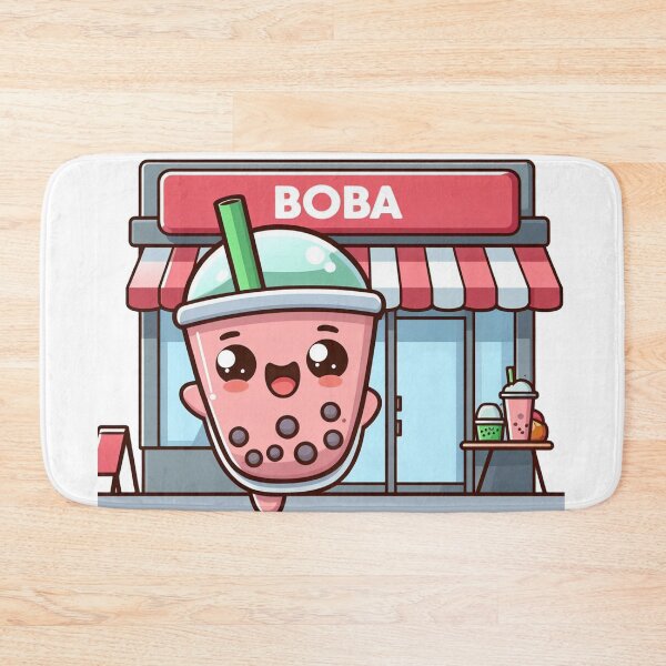 Item preview, stawberry bubble tea dancing outside a boba shop without background designed and sold by SaraDatCool.