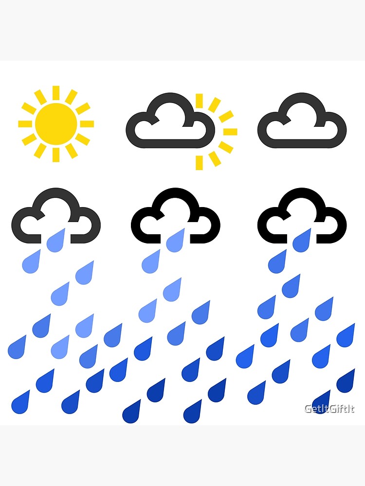 Weather icon set. Sunny, cloudy, rainy, partly cloudy and rainbow