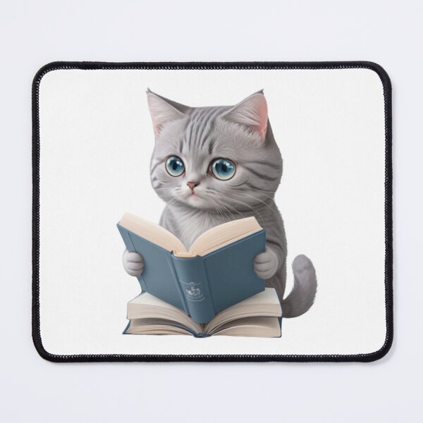 Item preview, cute grey cat kitten reading book designed and sold by KorArtStudio.