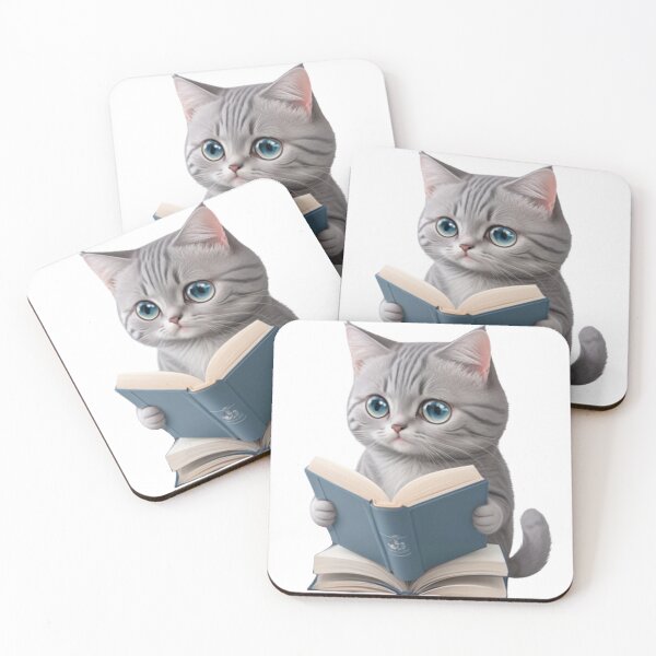 Item preview, cute grey cat kitten reading book designed and sold by KorArtStudio.