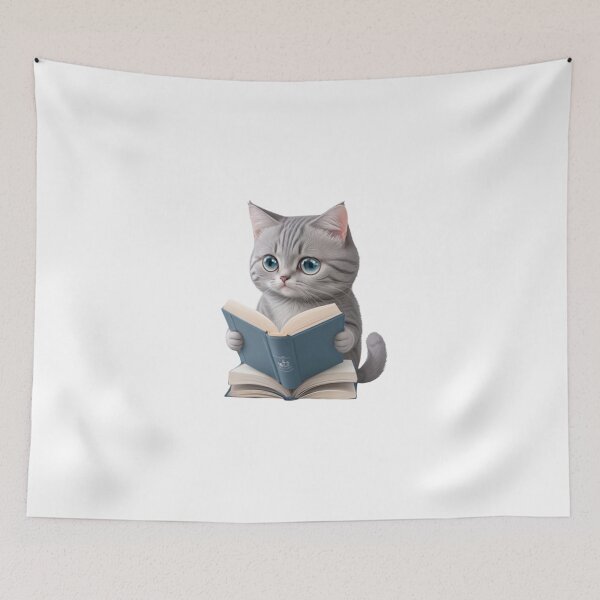 Item preview, cute grey cat kitten reading book designed and sold by KorArtStudio.