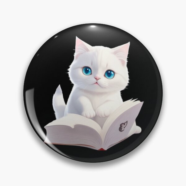 Item preview, white cat reading book designed and sold by KorArtStudio.
