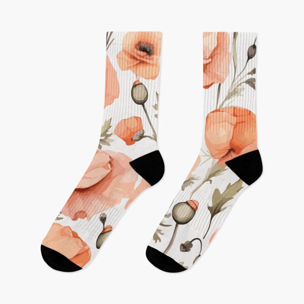 Item preview, Peachy Poppies and Leaves Pattern on White  designed and sold by GraphicsClub.