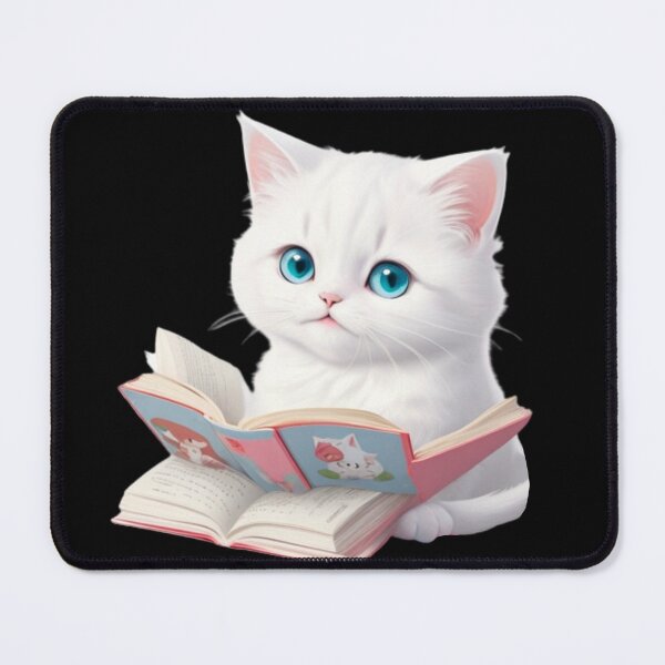 Item preview, cool white cat reading book designed and sold by KorArtStudio.