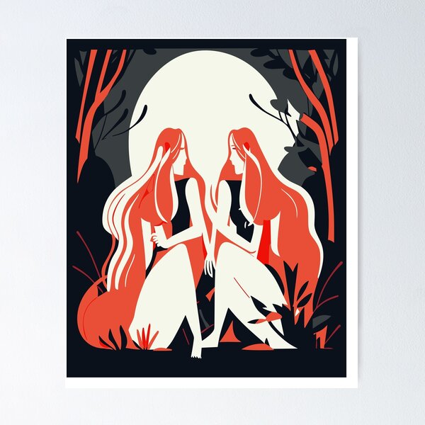 Item preview, Neon Twins Mystical Meeting in the Moonlight Forest designed and sold by WondersByMel.
