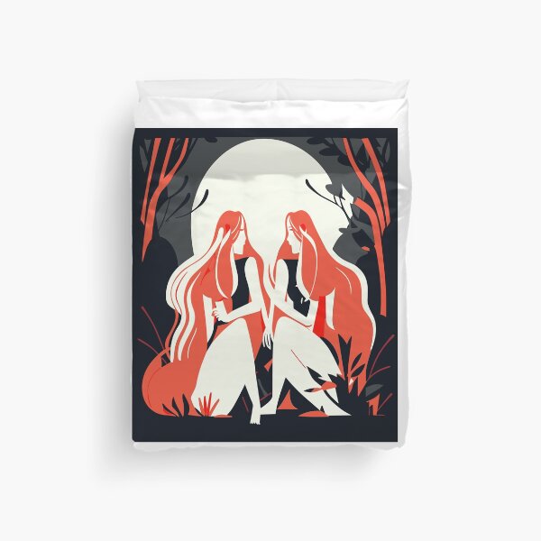 Item preview, Neon Twins Mystical Meeting in the Moonlight Forest designed and sold by WondersByMel.
