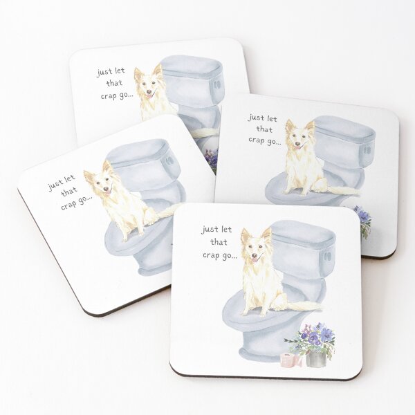 Item preview, Funny Watercolor White Collie Dog sitting on Toilet Seat  designed and sold by beastieboutique.