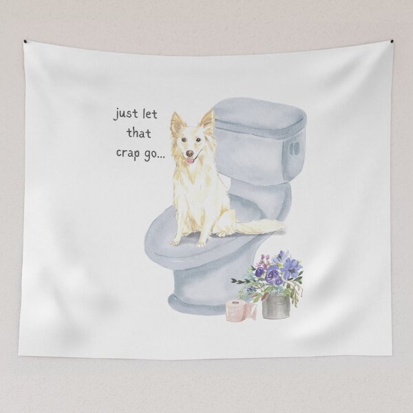Item preview, Funny Watercolor White Collie Dog sitting on Toilet Seat  designed and sold by beastieboutique.