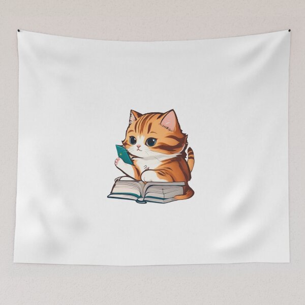 Item preview, orange cat reading book designed and sold by KorArtStudio.