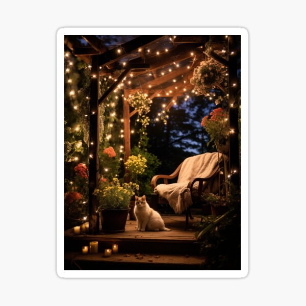 Item preview, Beautiful Evening Scene With Cat And Bright Lights designed and sold by SallieIrma.