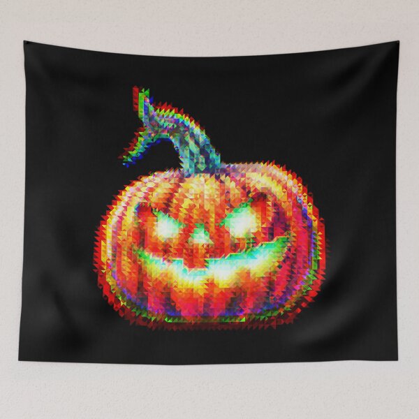 Item preview, Halloween Jack-o-Lantern Fuzzy Spikey Pixelated Glowing Eyes and Smile [like digital stained glass window] designed and sold by TeeShirtSquad.