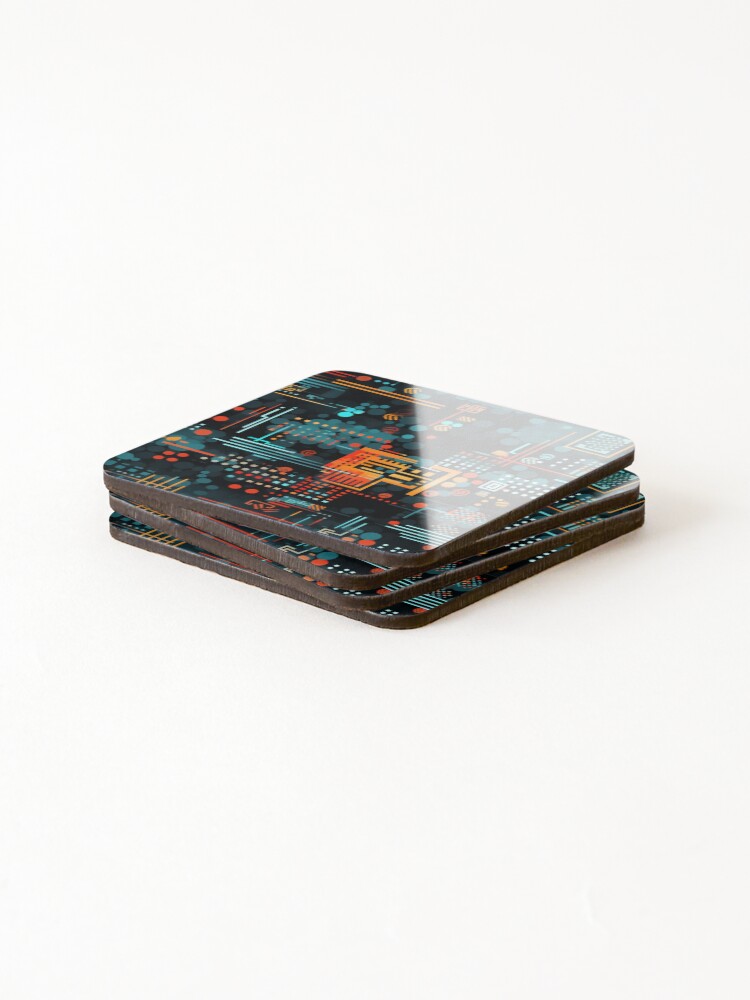 Thumbnail 4 of 5, Coasters (Set of 4), Digital Code Abstract Pattern designed and sold by SideSignal.