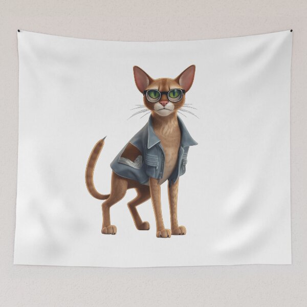 Item preview, Cool Abyssinian Cat in Denim Jacket designed and sold by mittie101.
