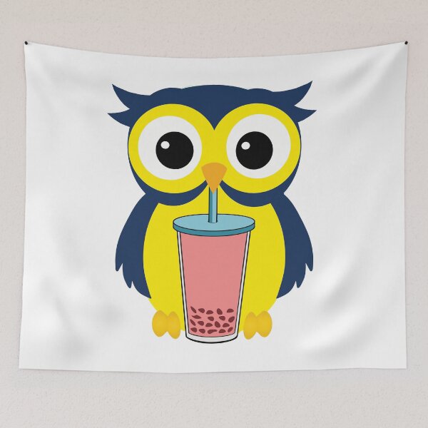 Item preview, Cute Blue owl drinking Boba Tea  designed and sold by UniqueDesignHub.