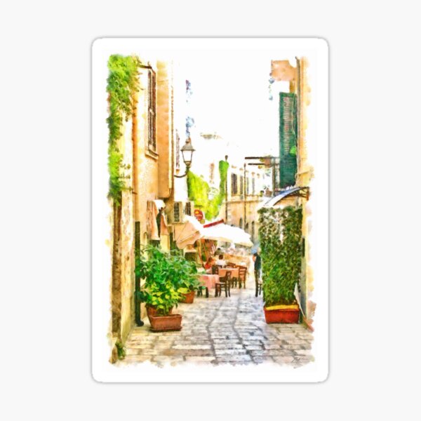 Glimpse of an alley with a restaurant Sticker