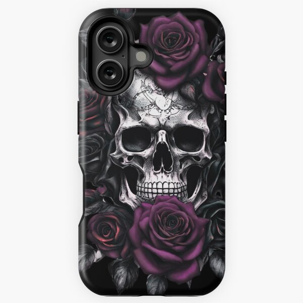 Item preview, Skeleton Metalhead Skulls and Deep Purple Roses Metal Rock designed and sold by PugD.