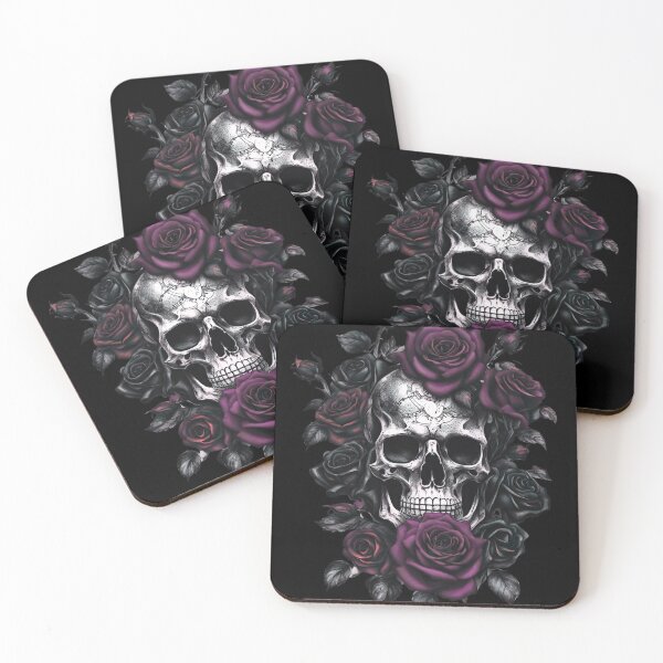 Item preview, Skeleton Metalhead Skulls and Deep Purple Roses Metal Rock designed and sold by PugD.