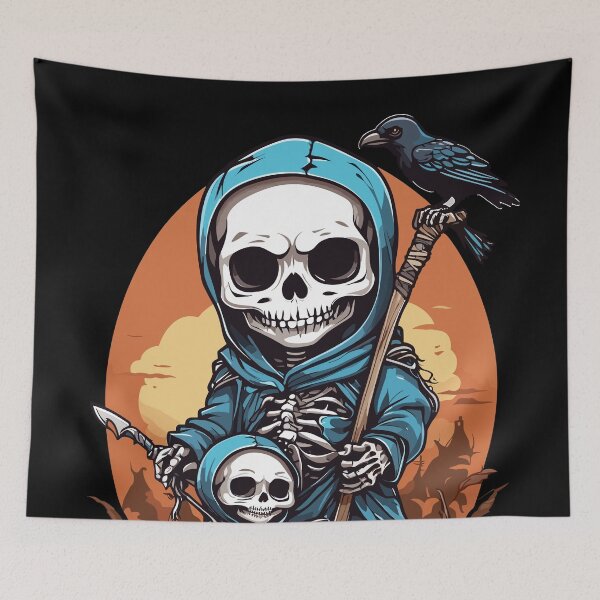 Item preview, Two Little Skeletons Hermit Walking onFlowers With a Crow designed and sold by GridBalcony.