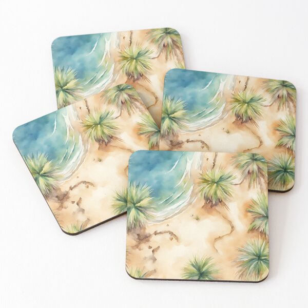 Item preview, island landscape, beach and palm trees, watercolor design designed and sold by in-leggings.