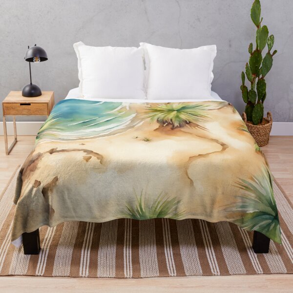 Item preview, island landscape, beach and palm trees, watercolor design designed and sold by in-leggings.