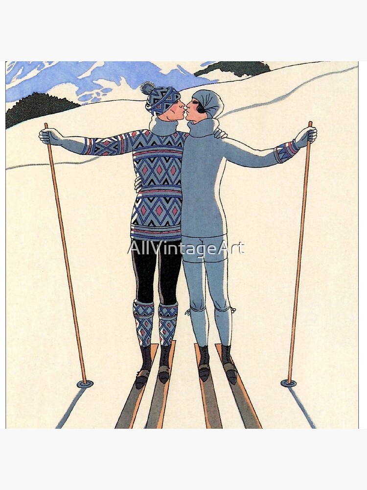 Vintage George Barbier - Couple Skiing 1925 Fine Art by AllVintageArt
