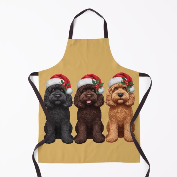 Aperçu de l'œuvre Trois Cockerpoos de Noël en chapeaux de Père Noël créée et vendue par barksandsqueaks.