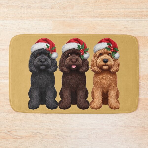 Item preview, Three Christmas Cockerpoos in Santa Hats designed and sold by barksandsqueaks.