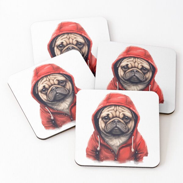 Item preview, Cute Pug Dog with Red Hoodie designed and sold by gemneye.