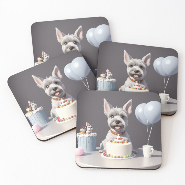 Item preview, Gray artwork of portrait puppy Schnauzer in a birthday celebration designed and sold by Tio-Tecun.