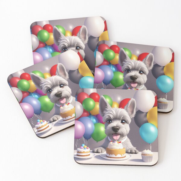 Item preview, Ppuppy Schnauzer in a birthday celebration with balloons and cupcake  designed and sold by Tio-Tecun.