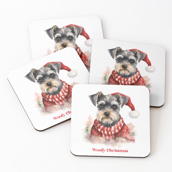 Item preview,  Miniature Schnauzer Dog In Santa Hats Christmas Xmas wish Christmas Doggie Woofy Christmas Doggie  designed and sold by OliveAndSnow.