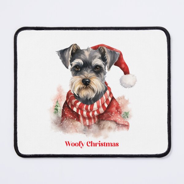 Item preview, Miniature Schnauzer Dog In Santa Hats Christmas Xmas wish Christmas Doggie Woofy Christmas Doggie designed and sold by OliveAndSnow.