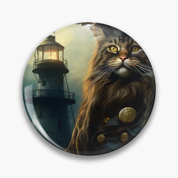 Item preview, Maine Coon cat in front of lighthouse designed and sold by Pixelartistin.