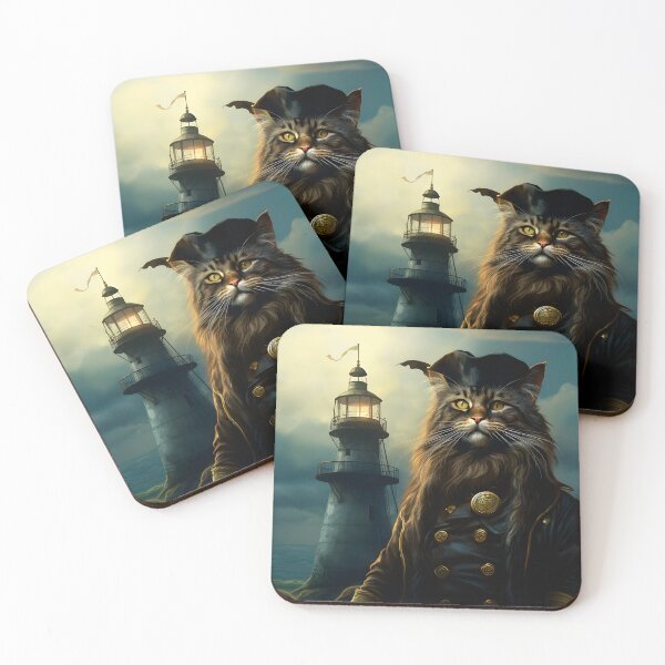Item preview, Maine Coon cat in front of lighthouse designed and sold by Pixelartistin.