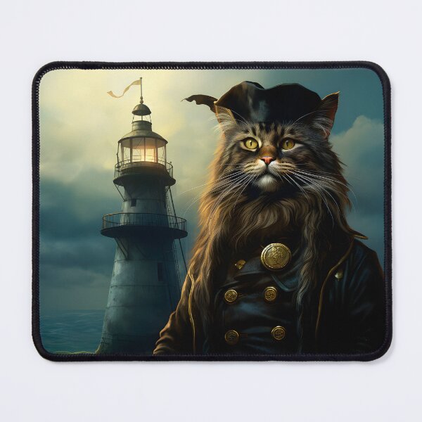 Item preview, Maine Coon cat in front of lighthouse designed and sold by Pixelartistin.