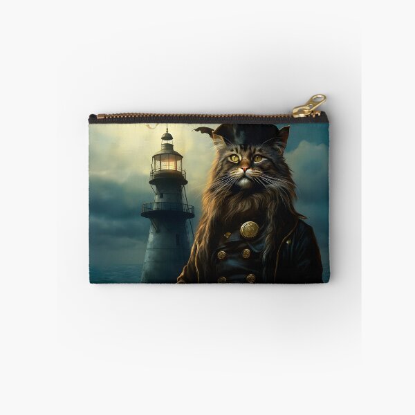 Item preview, Maine Coon cat in front of lighthouse designed and sold by Pixelartistin.