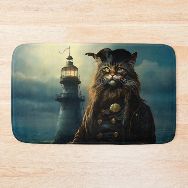 Item preview, Maine Coon cat in front of lighthouse designed and sold by Pixelartistin.