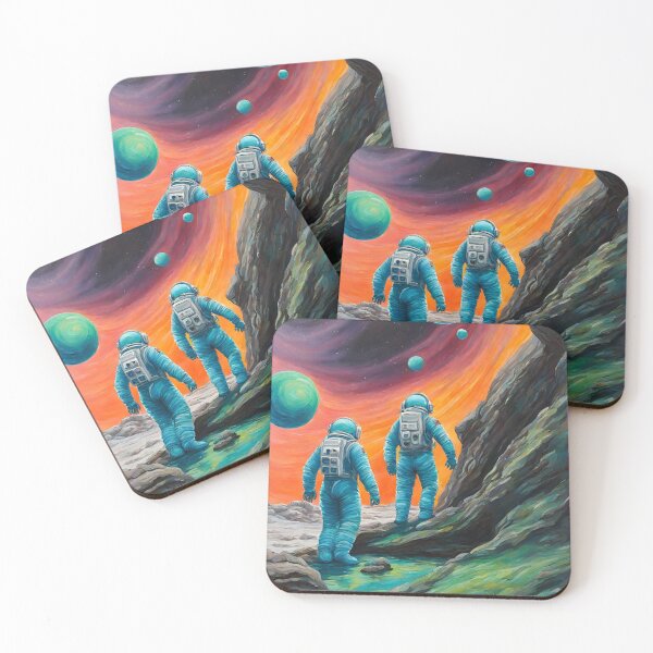 Item preview, Astronauts exploring Beautiful Rocky planet in dark galaxy with colourful stars and planets designed and sold by Oorviart.