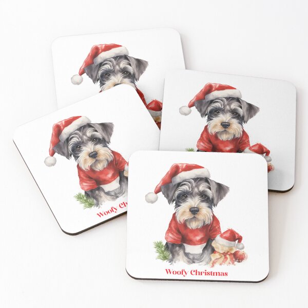 Item preview, Miniature Schnauzer Dog In Santa Hats Christmas Xmas wish Christmas Doggie Woofy Christmas Doggie designed and sold by OliveAndSnow.