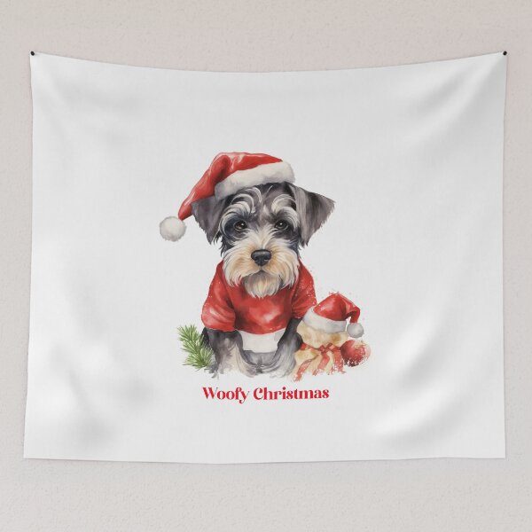 Item preview, Miniature Schnauzer Dog In Santa Hats Christmas Xmas wish Christmas Doggie Woofy Christmas Doggie designed and sold by OliveAndSnow.