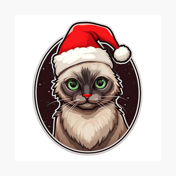Item preview, Siamese Cat Christmas Kitty with Green Eyes designed and sold by gemneye.