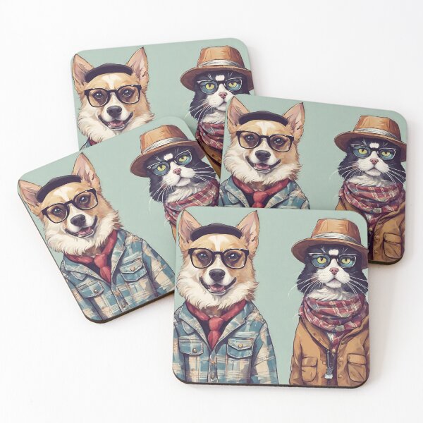 Item preview, Dog and cat with glasses, hat, tie, handkerchief, shirt and jacket designed and sold by NaturaFotos.
