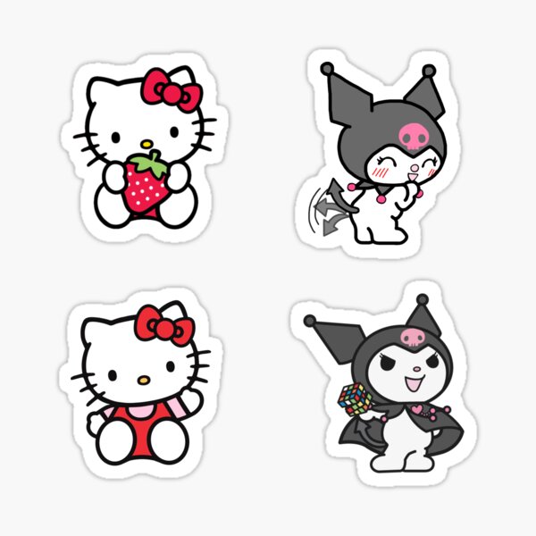 Happily giggling Hello kitty with a red bow, Japanese kawaii