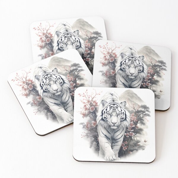 Item preview, Stunning white tiger in japanese style print designed and sold by dcrc.