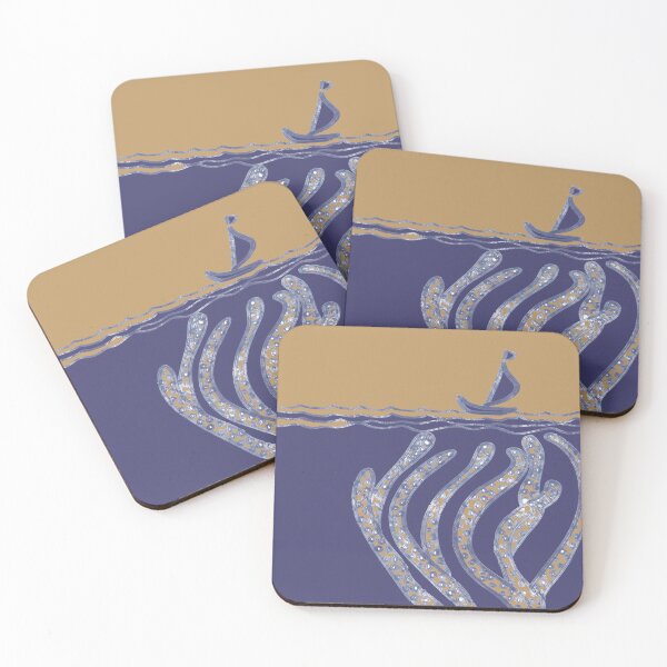 Item preview, Beware the Kraken, navy and gold designed and sold by Samantha Woodford.