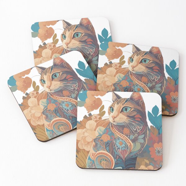 Item preview, Cat in Floral Folk Art illustration 3 designed and sold by mythographiaart.