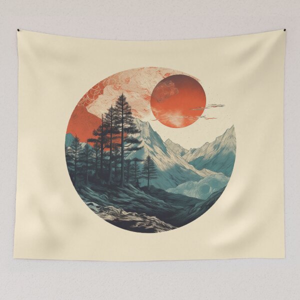 Item preview, White Blue Mountains with Red Sun designed and sold by GrinGalore.